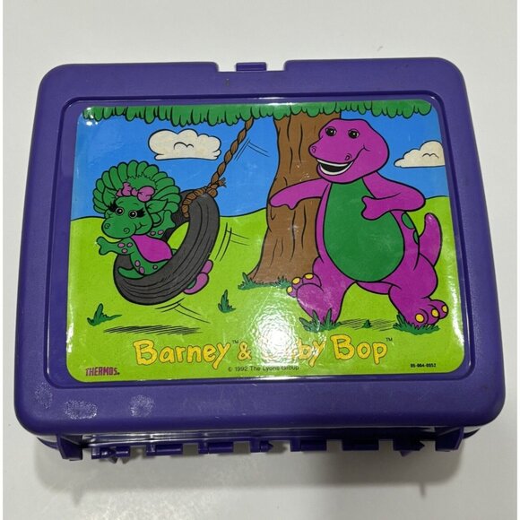 Vintage Barney & Baby Bop 1992 Lunch Box Thermos 4 Piece Lyons Group Plastic - Picture 6 of 16